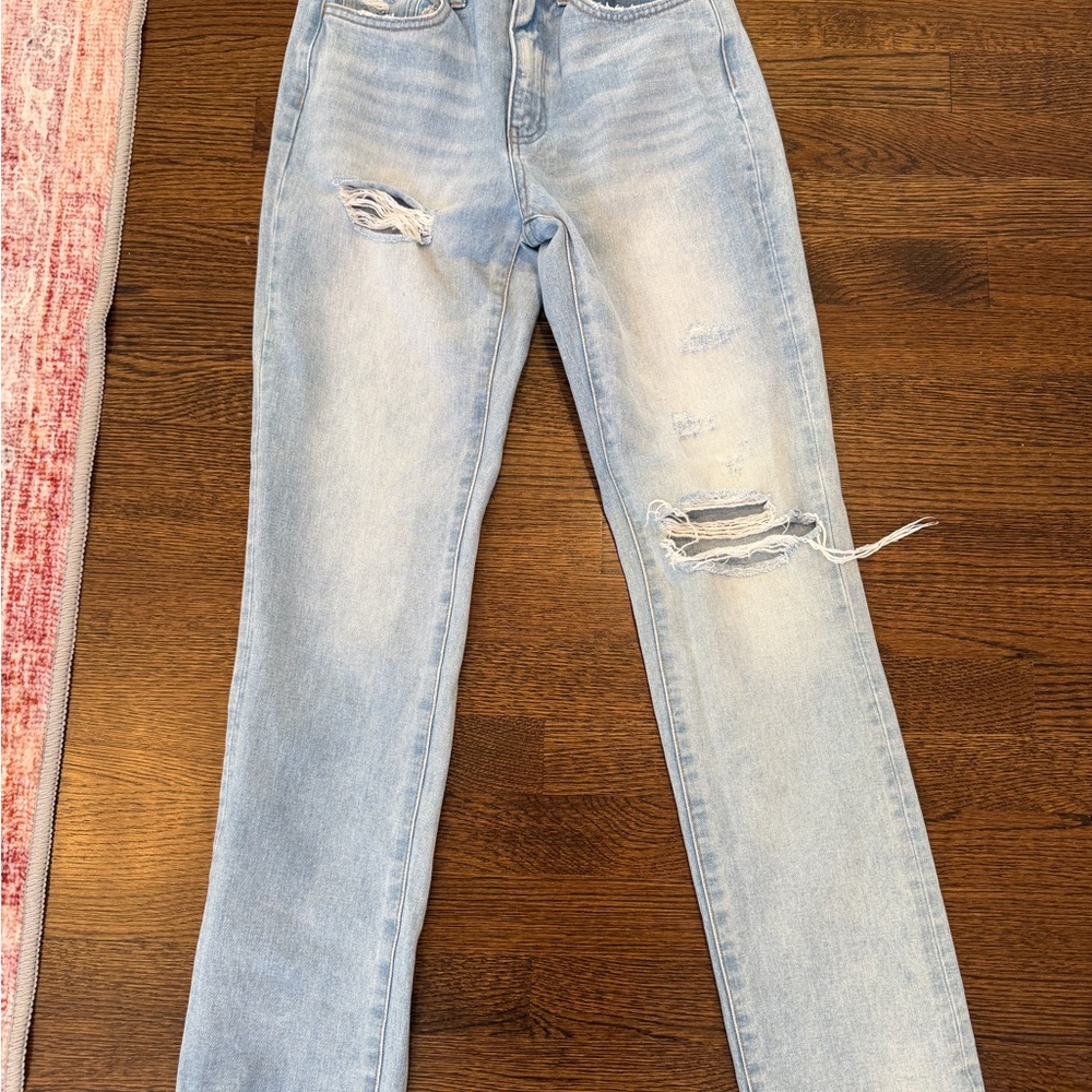 Flying Monkey Light Blue Distressed Straight Leg Jeans - Picture 1 of 5